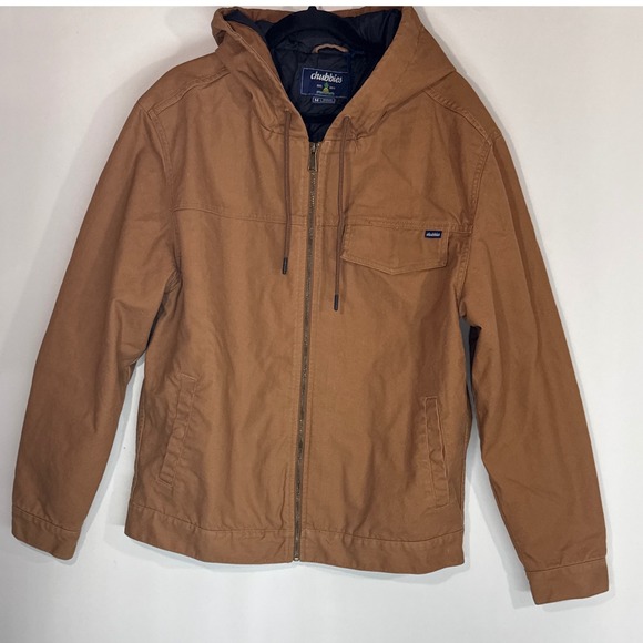 Chubbies Mens Full Zip Hooded Jacket The Harvester Brown Canvas Medium NWT - Picture 1 of 9